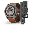 Garmin Fenix 7X Sapphire Solar Edition Titanium with Chestnut Leather Band.