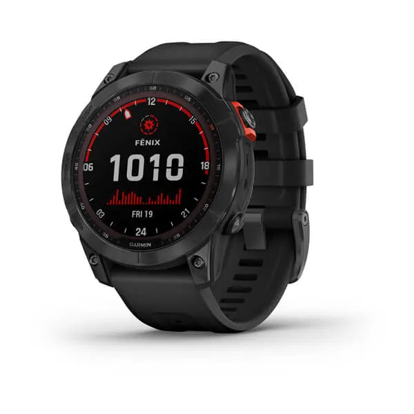 Garmin Fenix 7 Solar Edition Slate Grey with Black Band.