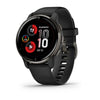 Garmin Venu 2 Plus Slate Stainless Steel Bezel with Black Case and Silicone Band.