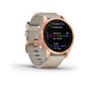 Garmin Fenix 7S Sapphire Solar Edition Rose-Gold Titanium with Limestone Leather Band.