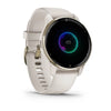 Garmin Venu 2 Plus Cream Gold Stainless Steel Bezel with Ivory Case and Silicone Band.