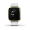 Garmin Venu Sq Light Gold Aluminium Bezel with White Case and Silicone Band.