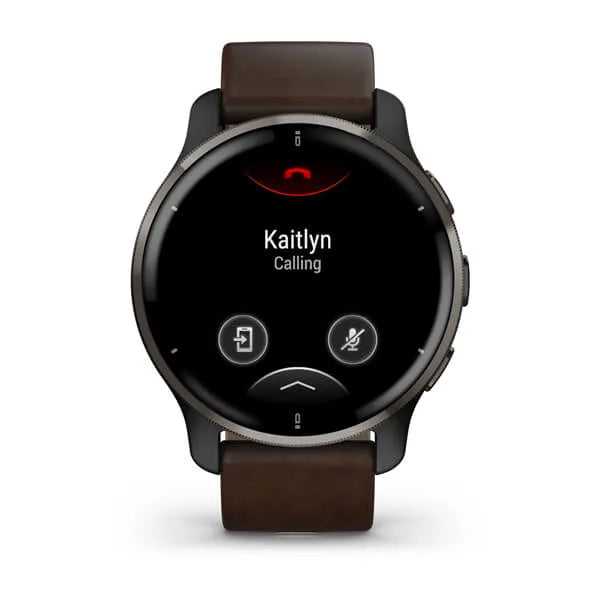 Garmin Venu 2 Plus Slate Stainless Steel Case with Slate Case and Leather band 010-02496-15.