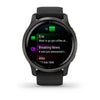 Garmin Venu 2 Slate Stainless Steel Bezel with Black Case and Leather Band.