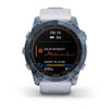 Garmin Fenix 7S Sapphire Solar Edition Mineral Blue DLC with Whitestone Band.