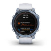 Garmin Fenix 7 Sapphire Solar Edition Mineral Blue DLC Titanium with Whitestone Band.