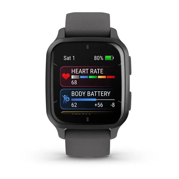 Garmin Venu Sq 2 Slate Aluminium Bezel with Shadow Grey Case and Silicone Band 010-02701-10.