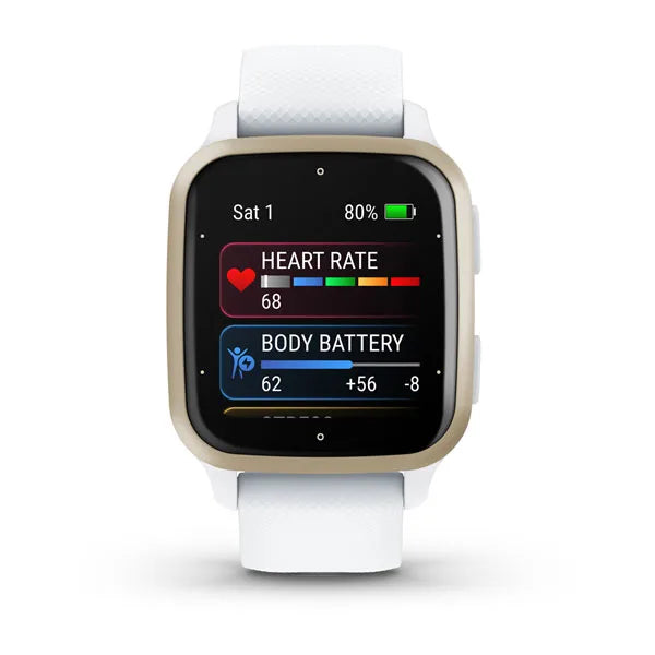 Garmin Venu Sq 2 Cream Gold Aluminium Bezel with White Case and Silicone Band 010-02701-11.