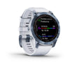 Garmin Fenix 7 Sapphire Solar Edition Mineral Blue DLC Titanium with Whitestone Band.