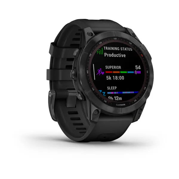 Garmin Fenix 7 Solar Edition Slate Grey with Black Band.