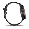Garmin Venu 2 Plus Slate Stainless Steel Bezel with Black Case and Silicone Band.