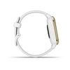 Garmin Venu Sq Light Gold Aluminium Bezel with White Case and Silicone Band.