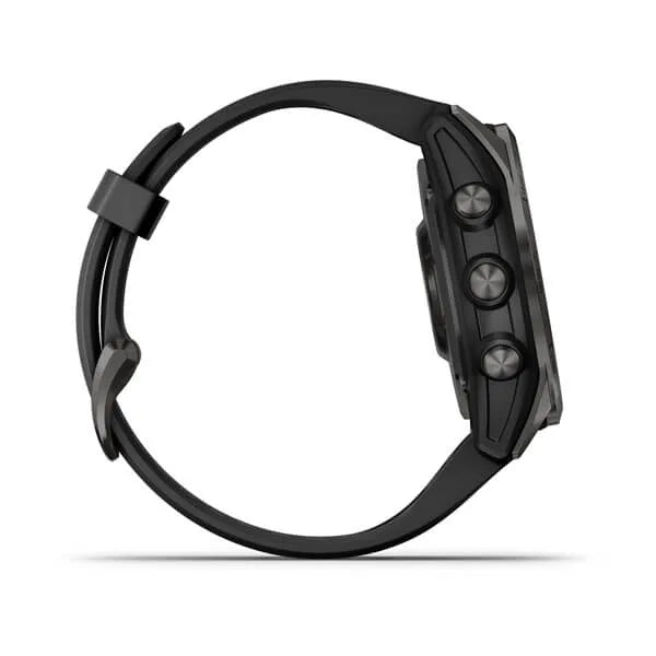 Garmin Fenix 7S-Sapphire Solar Edition Carbon Grey DLC Titanium with Black Band.