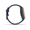 Garmin Venu Sq Music Edition Light Gold Aluminium Bezel with Navy Case and Silicone Band.