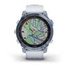 Garmin Fenix 7 Sapphire Solar Edition Mineral Blue DLC Titanium with Whitestone Band.