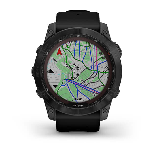 Garmin Fenix 7X Sapphire Solar Edition Black DLC Titanium with Black Band.