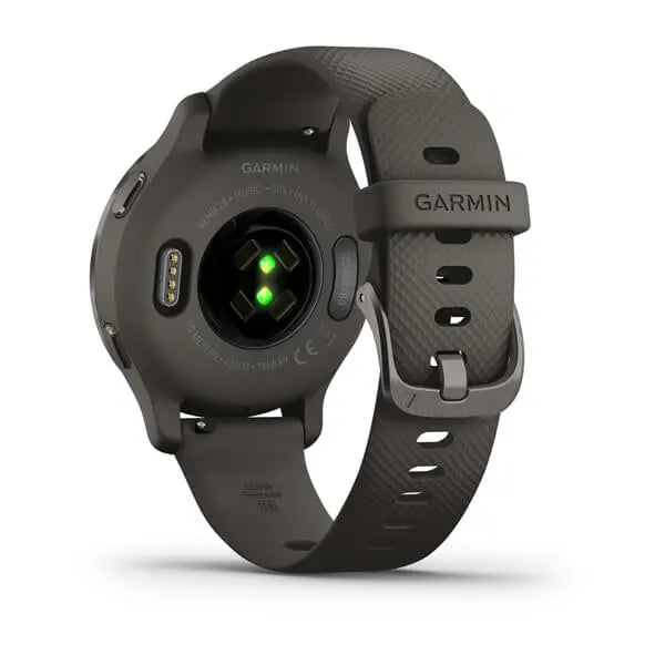 Garmin Venu 2S Slate Stinless Steel Bezel with Graphite Case and Silicone Band.