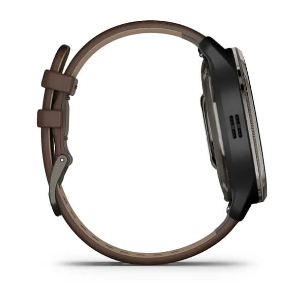 Garmin Venu 2 Plus Slate Stainless Steel Case with Slate Case and Leather band 010-02496-15.