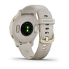 Garmin Venu 2S Light Gold Stainless Steel Bezel with Light Sand Case and Silicone Band.