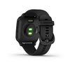 Garmin Venu Sq Music Edition Slate Aluminium Bezel with Black Case and Silicone Band.