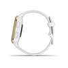 Garmin Venu Sq Light Gold Aluminium Bezel with White Case and Silicone Band.