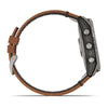 Garmin Fenix 7X Sapphire Solar Edition Titanium with Chestnut Leather Band.