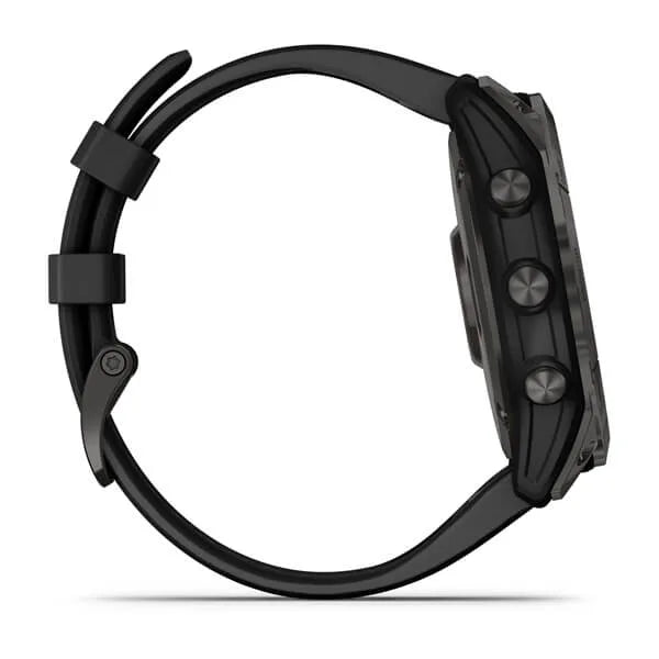 Garmin Fenix 7X-Sapphire Solar Edition Carbon Grey DLC Titanium with Black Band.