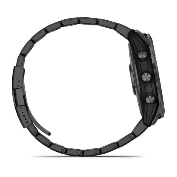 Garmin Fenix 7X Sapphire Solar Edition Carbon Grey DLC Titanium with Carbon Grey DLC Vented Titanium Band.