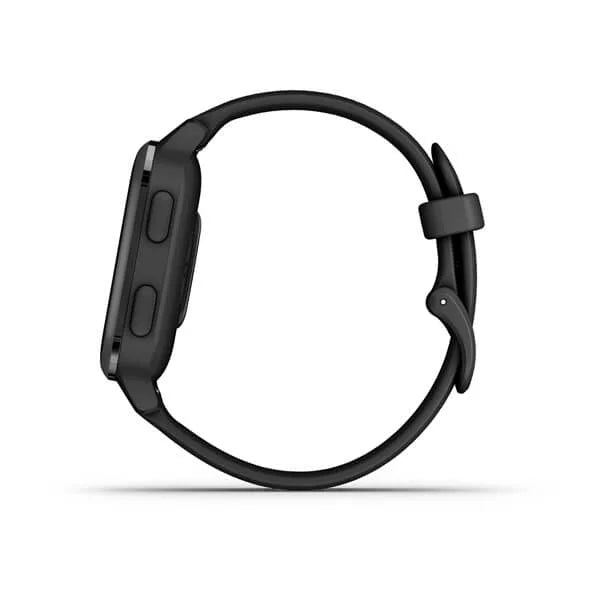 Garmin Venu Sq Music Edition Slate Aluminium Bezel with Black Case and Silicone Band.