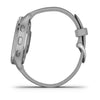 Garmin Venu 2 Plus Silver Stainless Steel Bezel with Powder Grey Case and Silicone Band.