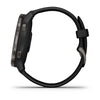 Garmin Venu 2 Slate Stainless Steel Bezel with Black Case and Leather Band.