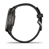 Garmin Venu 2 Plus Slate Stainless Steel Bezel with Black Case and Silicone Band.