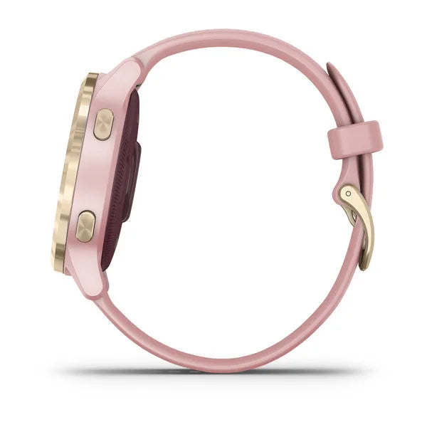 Garmin Vivoactive 4S Dust Rose with Light Gold Hardware.