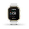 Garmin Venu Sq Light Gold Aluminium Bezel with White Case and Silicone Band.