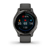 Garmin Venu 2S Slate Stinless Steel Bezel with Graphite Case and Silicone Band.