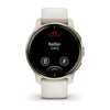 Garmin Venu 2 Plus Cream Gold Stainless Steel Bezel with Ivory Case and Silicone Band.