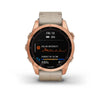 Garmin Fenix 7S Sapphire Solar Edition Rose-Gold Titanium with Limestone Leather Band.