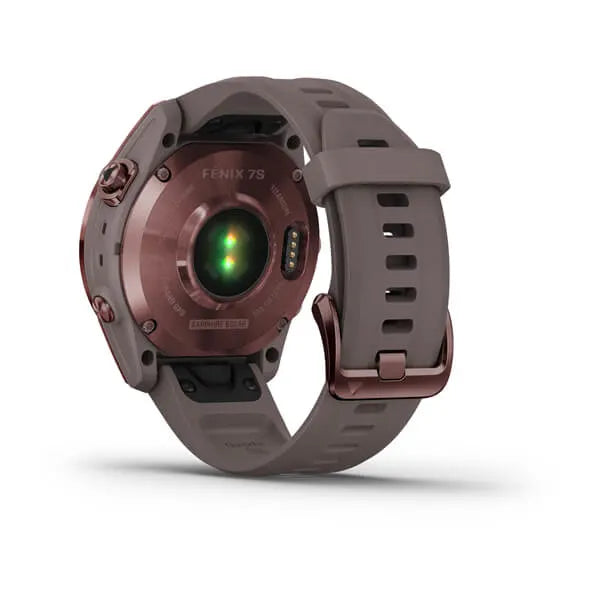 Garmin Fenix 7S Sapphire Solar Edition Dark Bronze Titanium with Shale Grey Band.