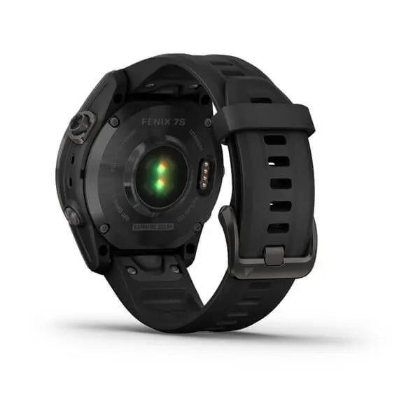 Garmin Fenix 7S-Sapphire Solar Edition Carbon Grey DLC Titanium with Black Band.