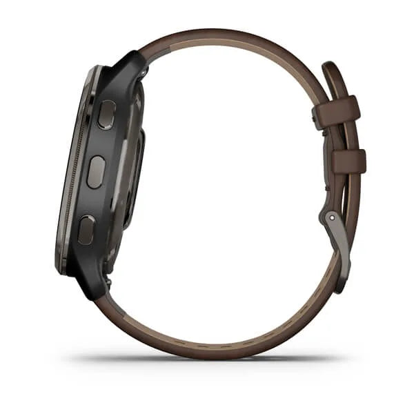 Garmin Venu 2 Plus Slate Stainless Steel Case with Slate Case and Leather band 010-02496-15.