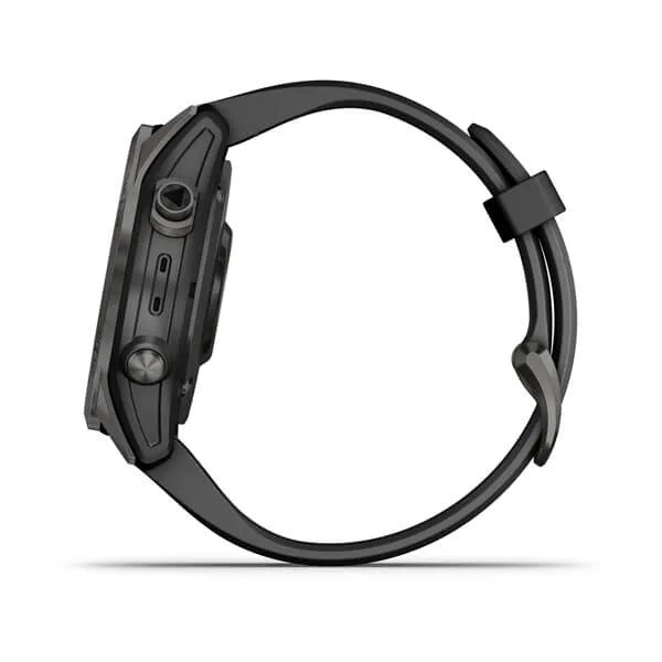 Garmin Fenix 7S-Sapphire Solar Edition Carbon Grey DLC Titanium with Black Band.