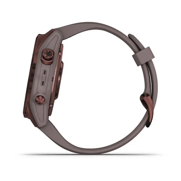 Garmin Fenix 7S Sapphire Solar Edition Dark Bronze Titanium with Shale Grey Band.