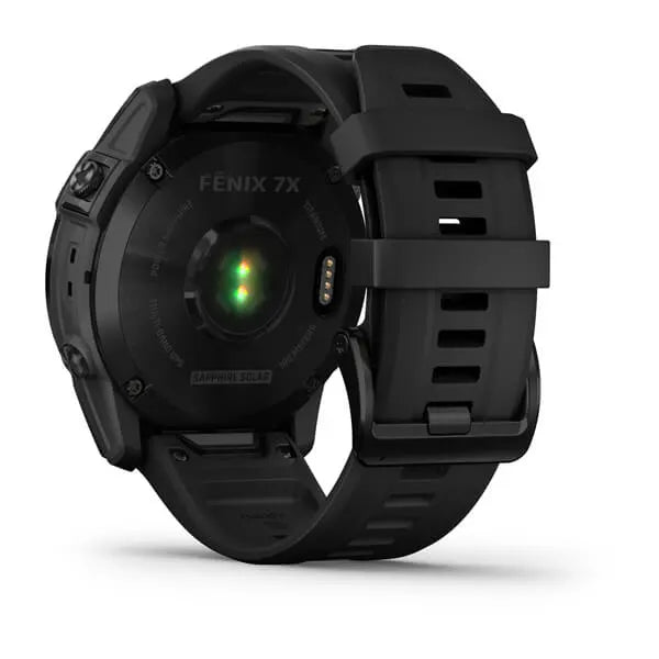 Garmin Fenix 7X Sapphire Solar Edition Black DLC Titanium with Black Band.