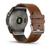 Garmin Fenix 7X Sapphire Solar Edition Titanium with Chestnut Leather Band.