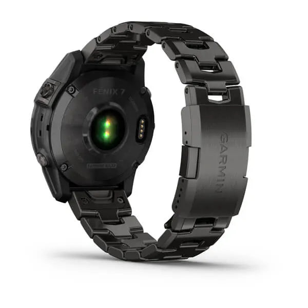 Garmin Fenix 7 Sapphire Solar Edition Carbon Grey DLC Titanium with Carbon Grey DLC Vented Titanium Band.