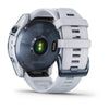 Garmin Fenix 7S Sapphire Solar Edition Mineral Blue DLC with Whitestone Band.