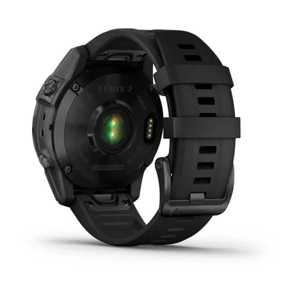 Garmin Fenix 7 Sapphire Solar Edition Black DLC Titanium with Black Band.