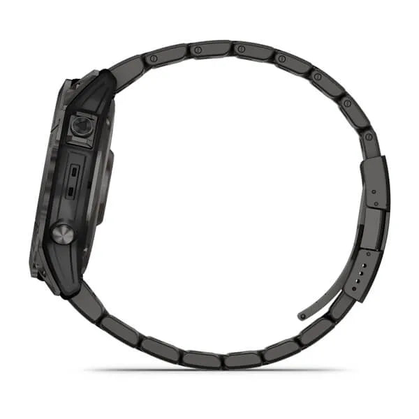 Garmin Fenix 7X Sapphire Solar Edition Carbon Grey DLC Titanium with Carbon Grey DLC Vented Titanium Band.