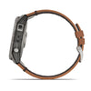 Garmin Fenix 7X Sapphire Solar Edition Titanium with Chestnut Leather Band.