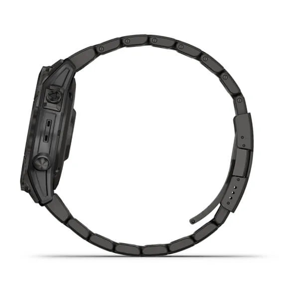 Garmin Fenix 7 Sapphire Solar Edition Carbon Grey DLC Titanium with Carbon Grey DLC Vented Titanium Band.